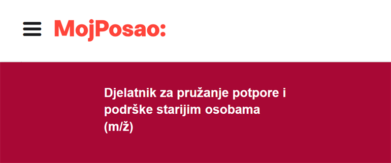 Slika: DJELATNIK ZA PRUŽANJE POTPORE I PODRŠKE STARIJIM OSOBAMA (M/Ž)